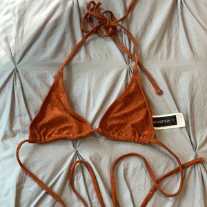 MINKPINK Rust Orange Sparkly String Bikini Top - M